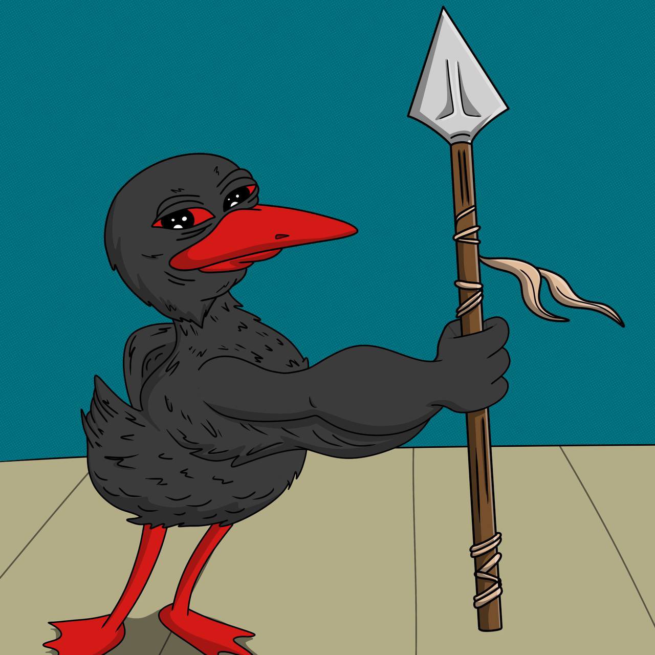 DUDU holding a spear